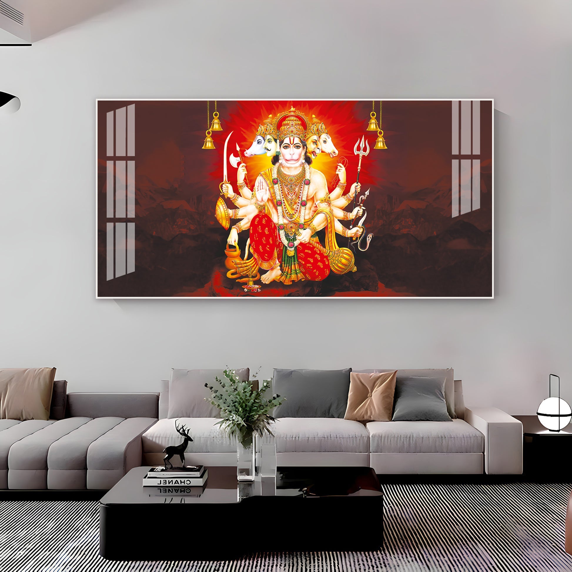 Scenic Panchmukhi Hanuman Acrylic Wall Art   With Divine Energy And Sacred Theme