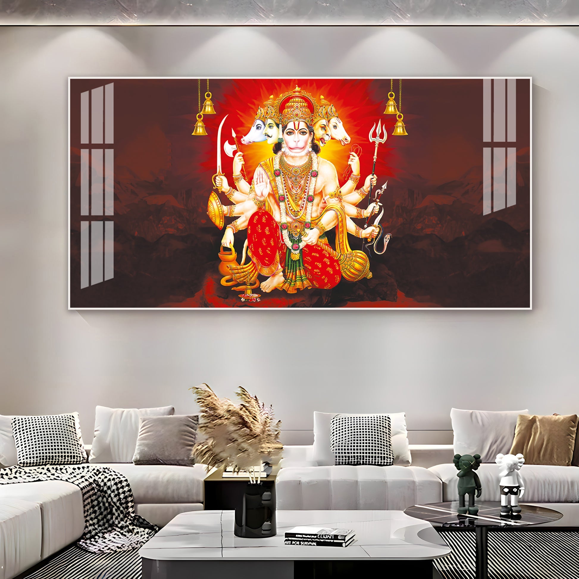 Scenic Panchmukhi Hanuman Acrylic Wall Art Canvas With Divine Energy And Sacred Theme
