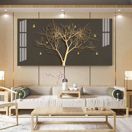 Luxury Tree Wall Design Acrylic Wall Art  With Gold Finish And Modern Look