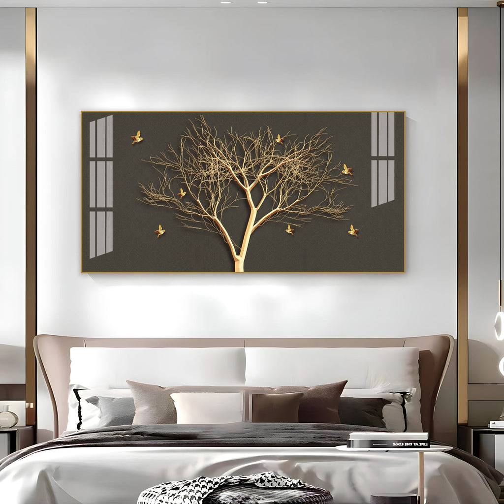 Luxury Tree Wall Design Acrylic Wall Art Canvas With Gold Finish And Modern Look