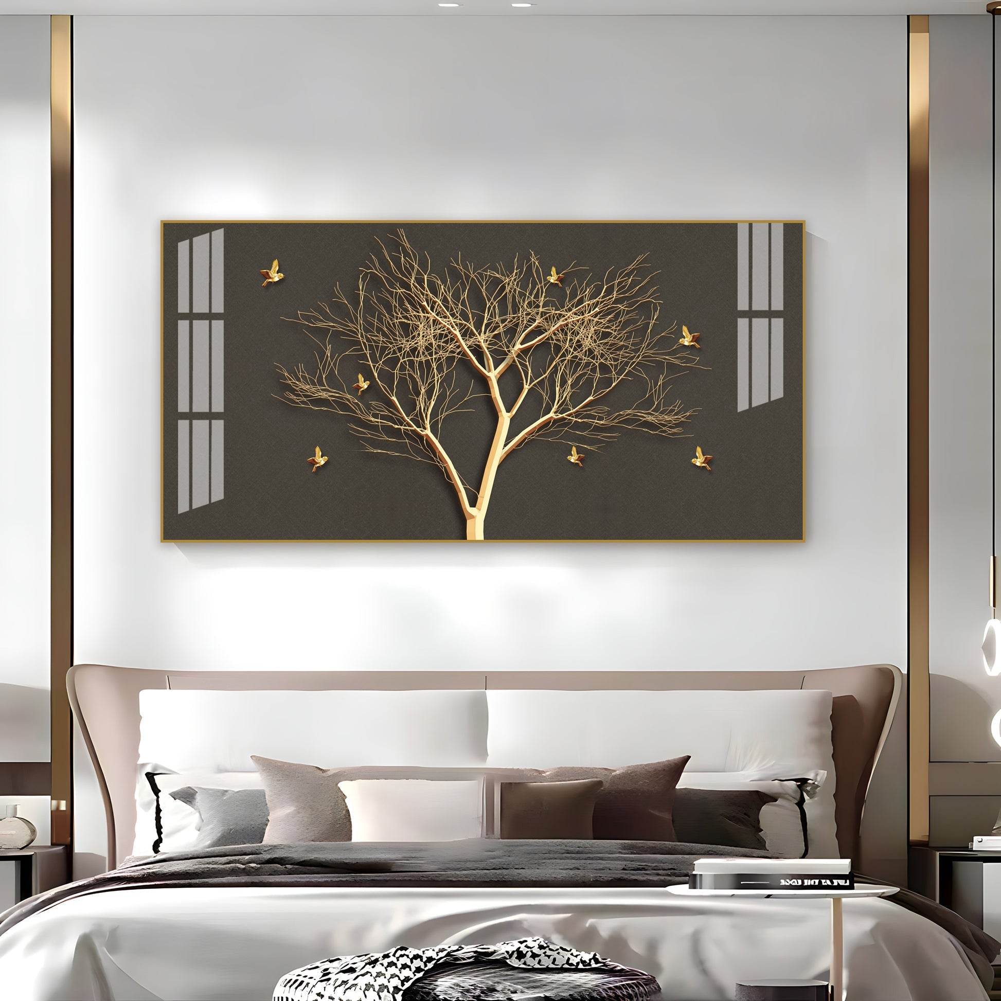 Luxury Tree Wall Design Acrylic Wall Art   With Gold Finish And Modern Look