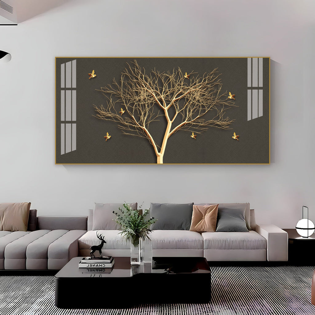 Luxury Tree Wall Design Acrylic Wall Art   With Gold Finish And Modern Look