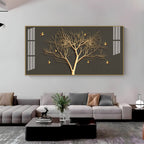 Luxury Tree Wall Design Acrylic Wall Art   With Gold Finish And Modern Look