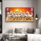Running White Horses Acrylic Wall Art   With Sunset Landscape And Nature Theme