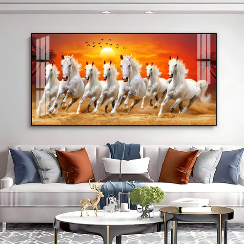 Running White Horses Acrylic Wall Art With Sunset Landscape And Nature Theme