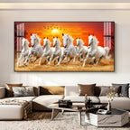 Running White Horses Acrylic Wall Art Canvas With Sunset Landscape And Nature Theme