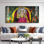 Divine Khatu Shyam Ji Acrylic Wall Art Canvas With Floral Decoration And Spiritual Theme