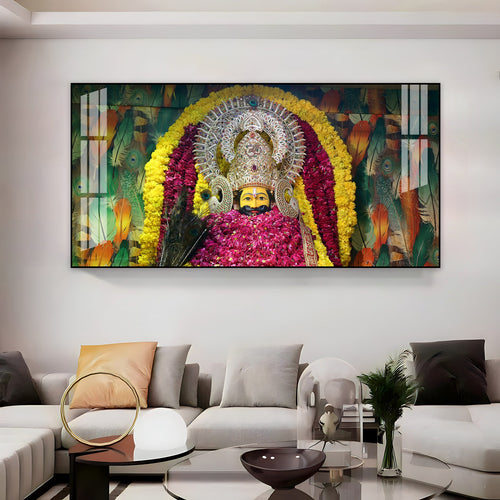 Divine Khatu Shyam Ji Acrylic Wall Art With Floral Decoration And Spiritual Theme