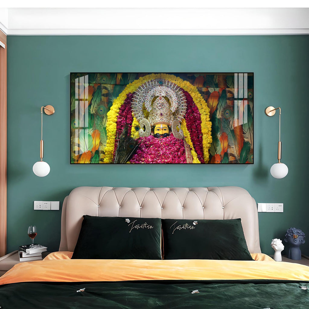 Divine Khatu Shyam Ji Acrylic Wall Art   With Floral Decoration And Spiritual Theme
