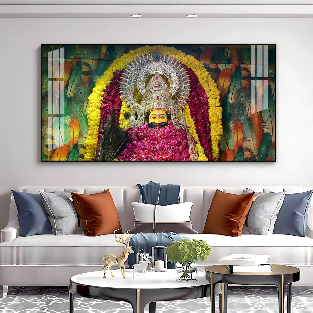 Divine Khatu Shyam Ji Acrylic Wall Art   With Floral Decoration And Spiritual Theme