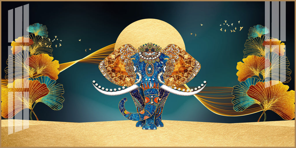 Luxury Elephant Artwork Acrylic Wall Art Canvas With Elegant Gold And Blue Theme
