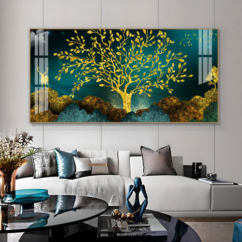 Elegant Tree Of Life Acrylic Wall Art With Gold Finish And Modern Landscape