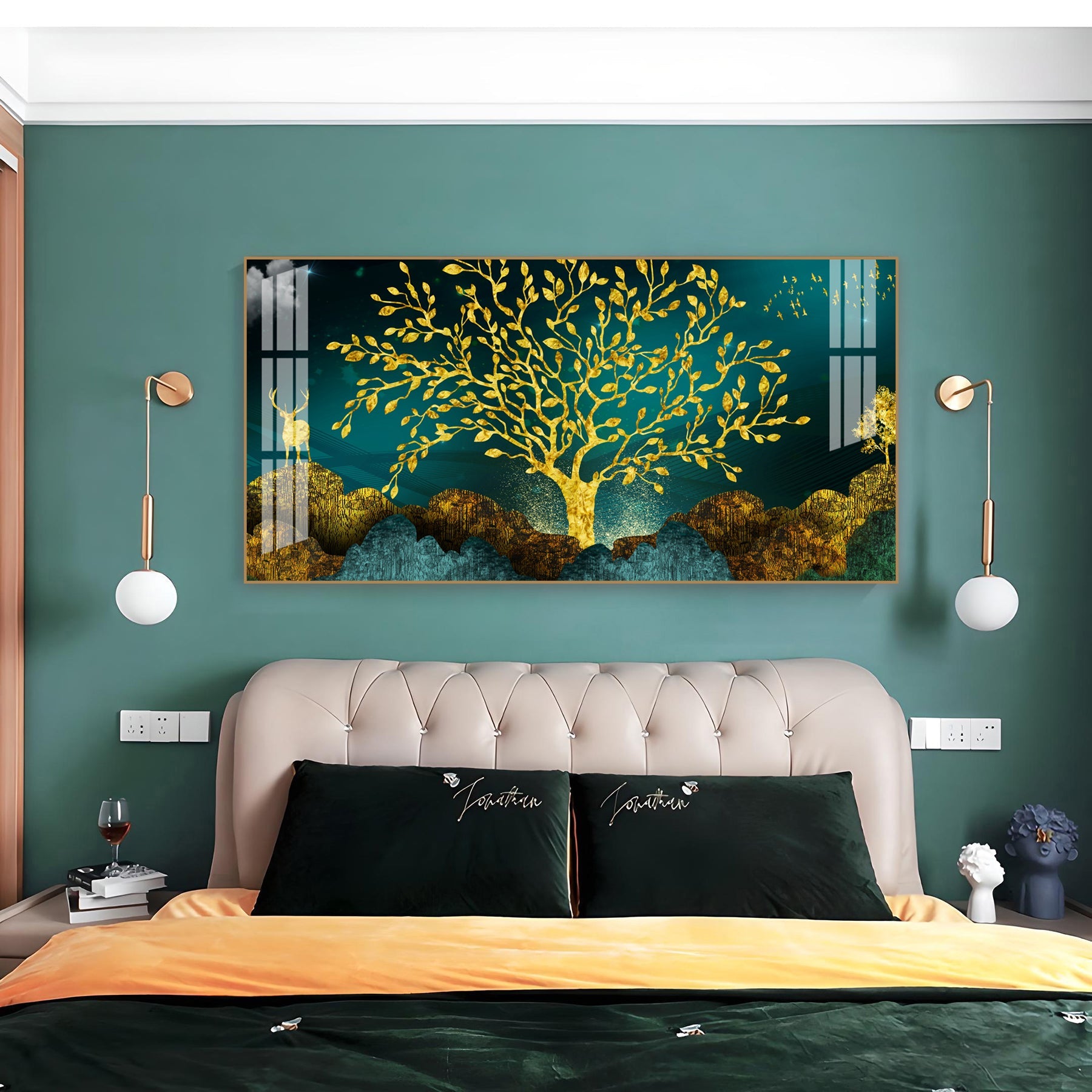 Elegant Tree Of Life Acrylic Wall Art   With Gold Finish And Modern Landscape