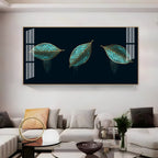 Modern Blue Leaves Acrylic Wall Art   With Gold Detailing And Minimal Design