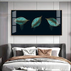 Modern Blue Leaves Acrylic Wall Art   With Gold Detailing And Minimal Design