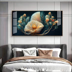 Beautiful Flower Artwork Acrylic Wall Art Canvas With Cream Petals And Dark Background