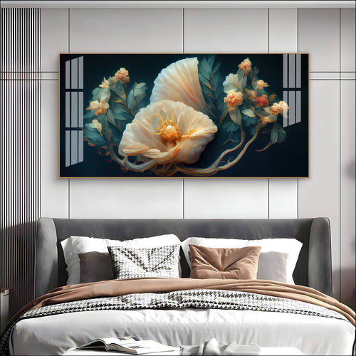 Beautiful Flower Artwork Acrylic Wall Art   With Cream Petals And Dark Background