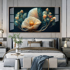 Beautiful Flower Artwork Acrylic Wall Art   With Cream Petals And Dark Background