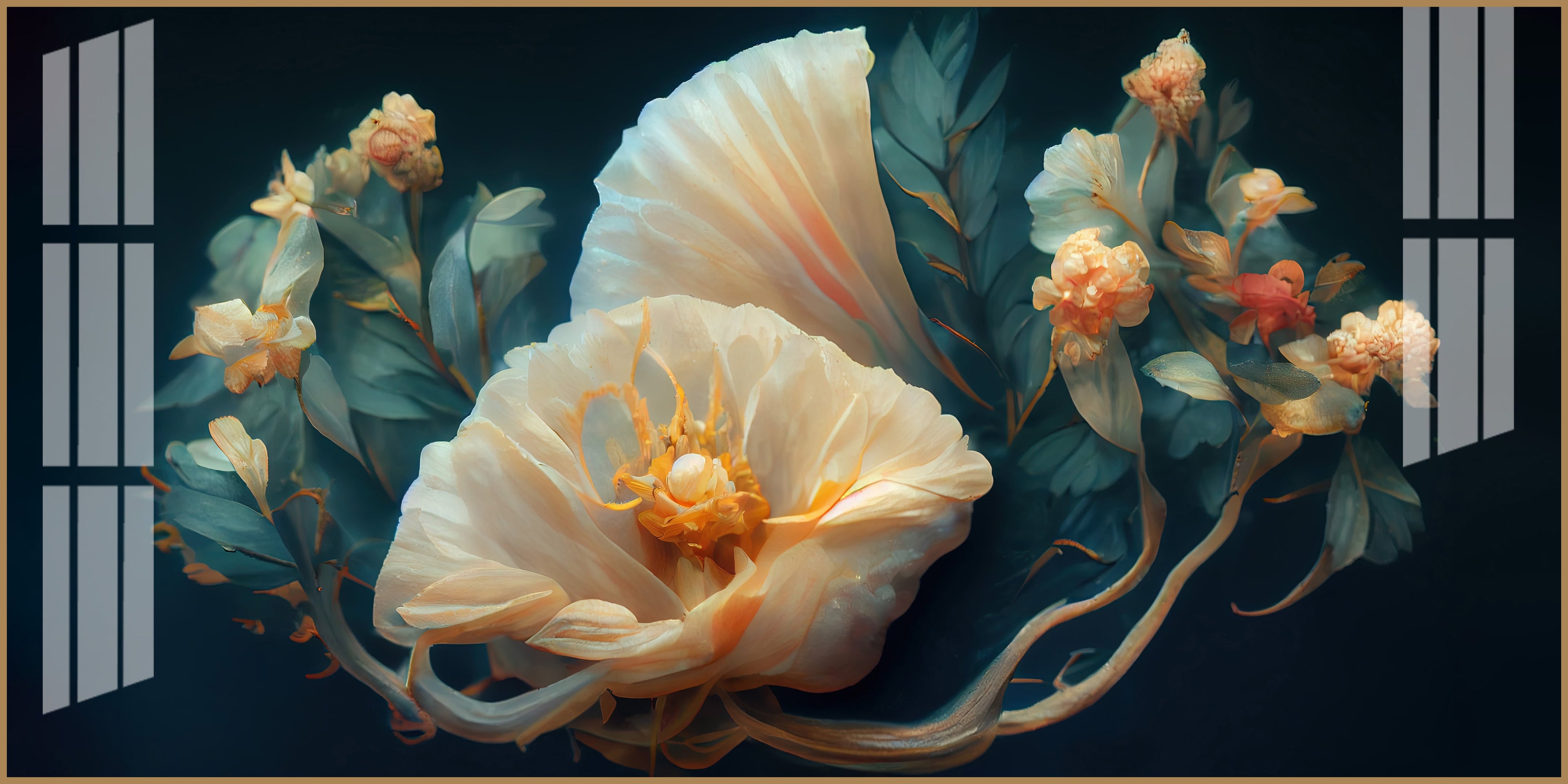 Beautiful Flower Artwork Acrylic Wall Art   With Cream Petals And Dark Background