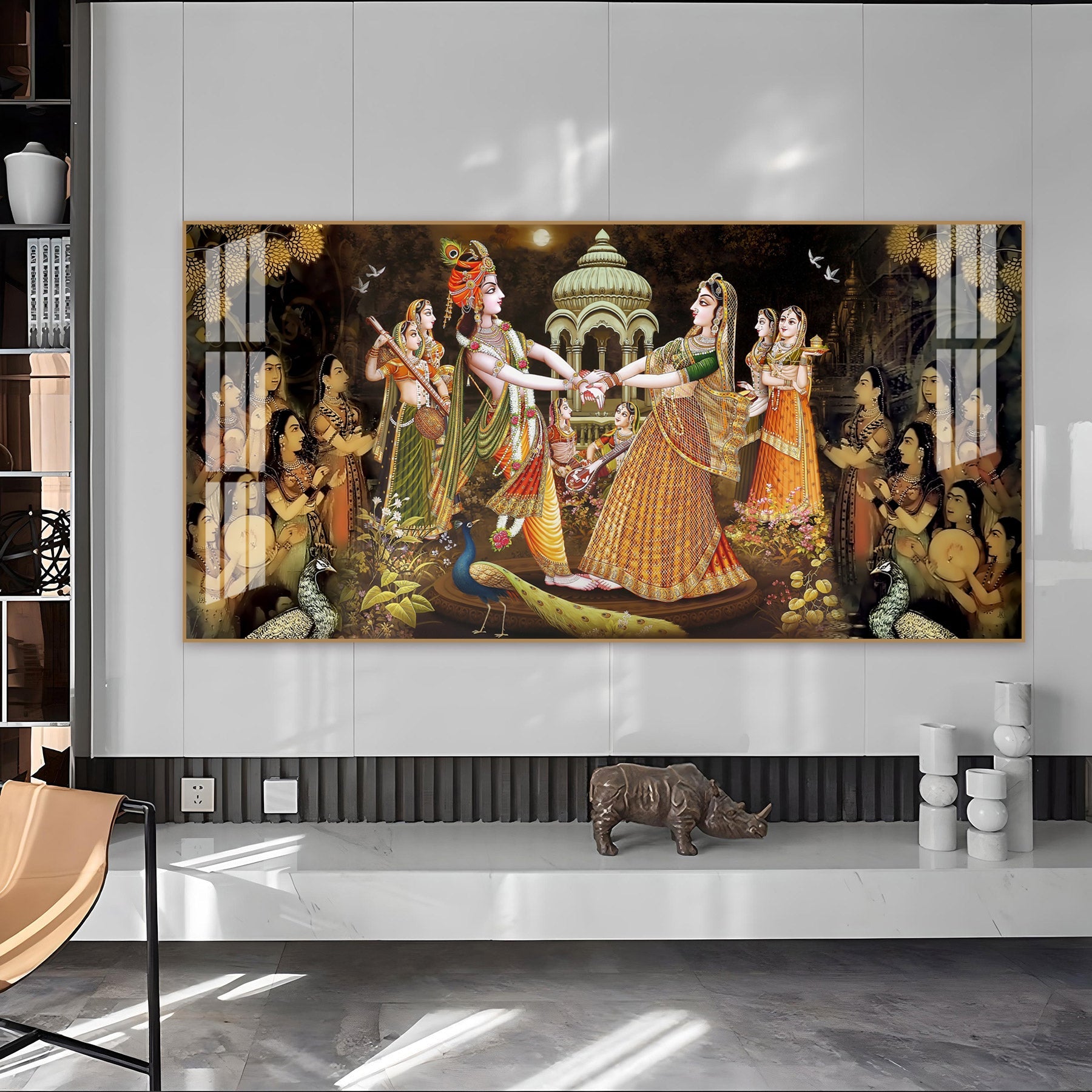 Radha Krishna Raas Leela Acrylic Wall Art   With Devotional Hindu Spiritual Scene