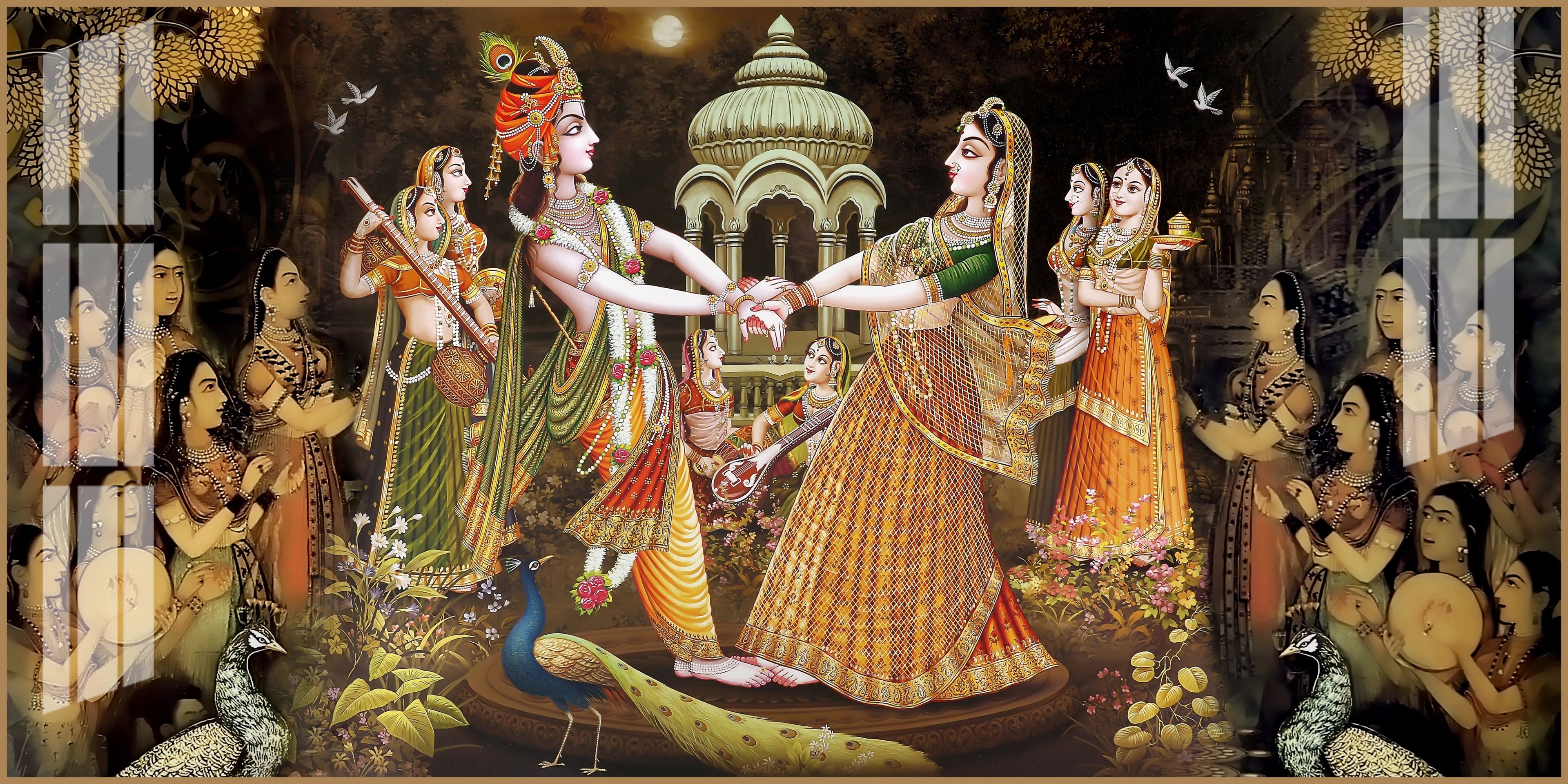 Radha Krishna Raas Leela Acrylic Wall Art   With Devotional Hindu Spiritual Scene