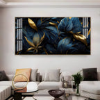 Modern Blue Gold Flower Acrylic Wall Art Canvas With Elegant Nature Theme