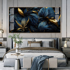 Modern Blue Gold Flower Acrylic Wall Art   With Elegant Nature Theme