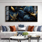 Modern Blue Gold Flower Acrylic Wall Art   With Elegant Nature Theme