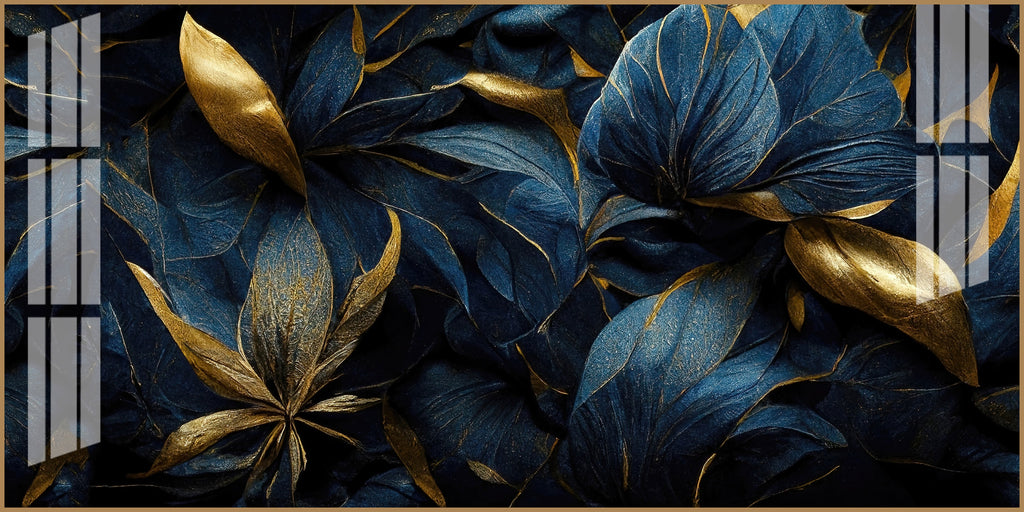 Modern Blue Gold Flower Acrylic Wall Art   With Elegant Nature Theme
