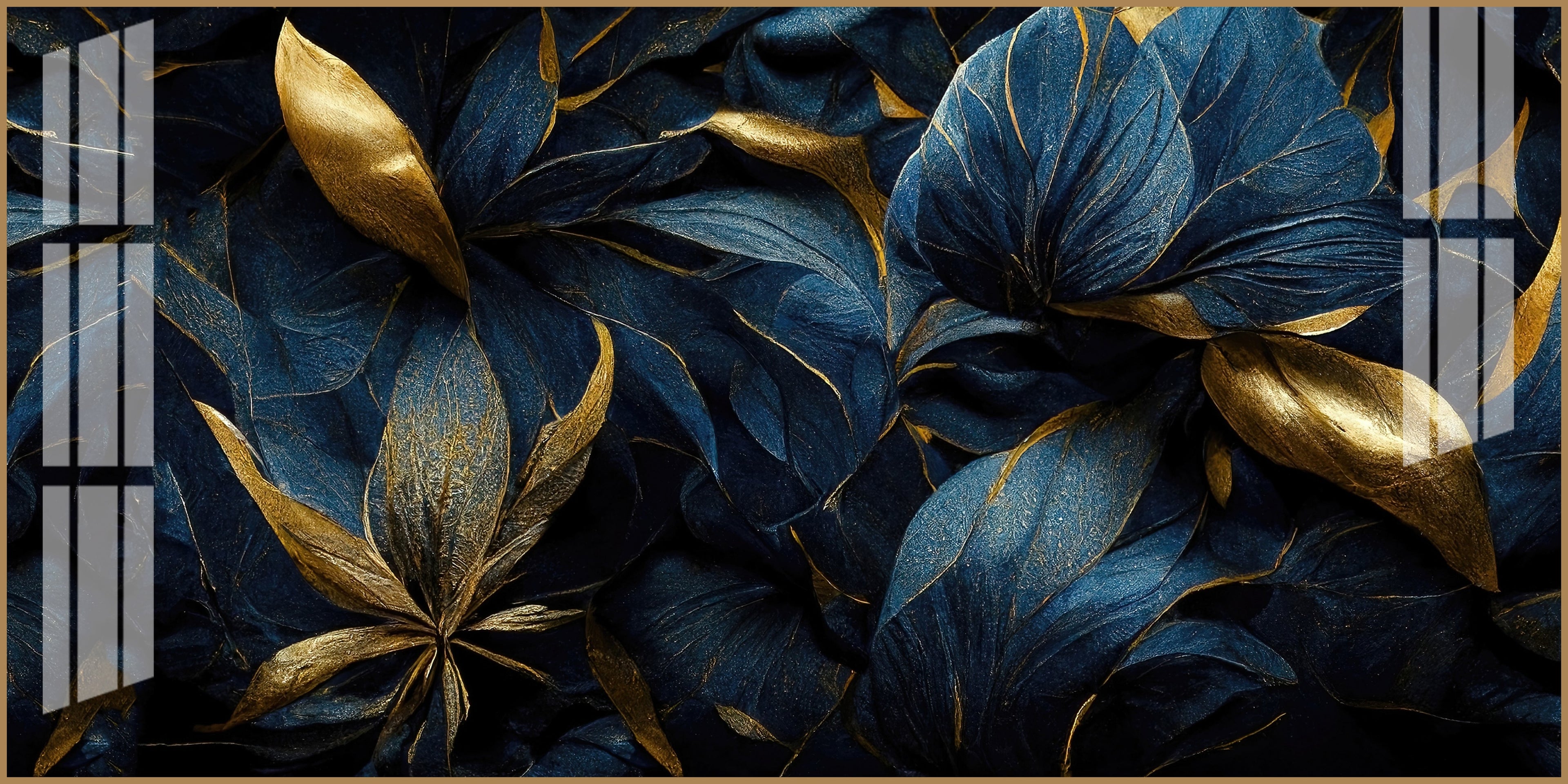 Modern Blue Gold Flower Acrylic Wall Art   With Elegant Nature Theme