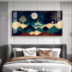 Elegant Deer Mountain Acrylic Wall Art   With Moonlight And Golden Nature Design