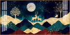 Elegant Deer Mountain Acrylic Wall Art   With Moonlight And Golden Nature Design