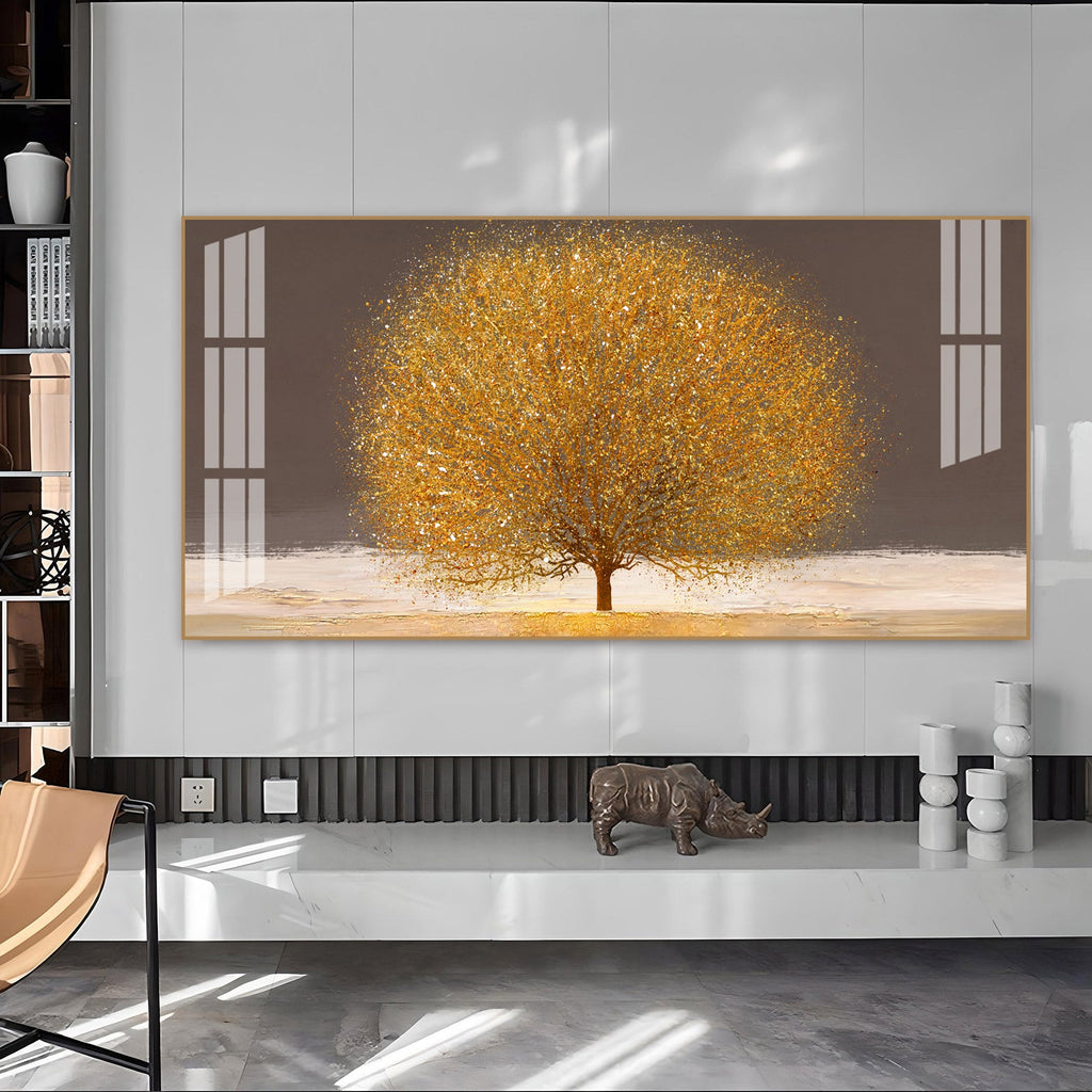 Modern Golden Tree Acrylic Wall Art   With Elegant Nature And Luxury Finish
