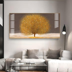 Modern Golden Tree Acrylic Wall Art Canvas With Elegant Nature And Luxury Finish