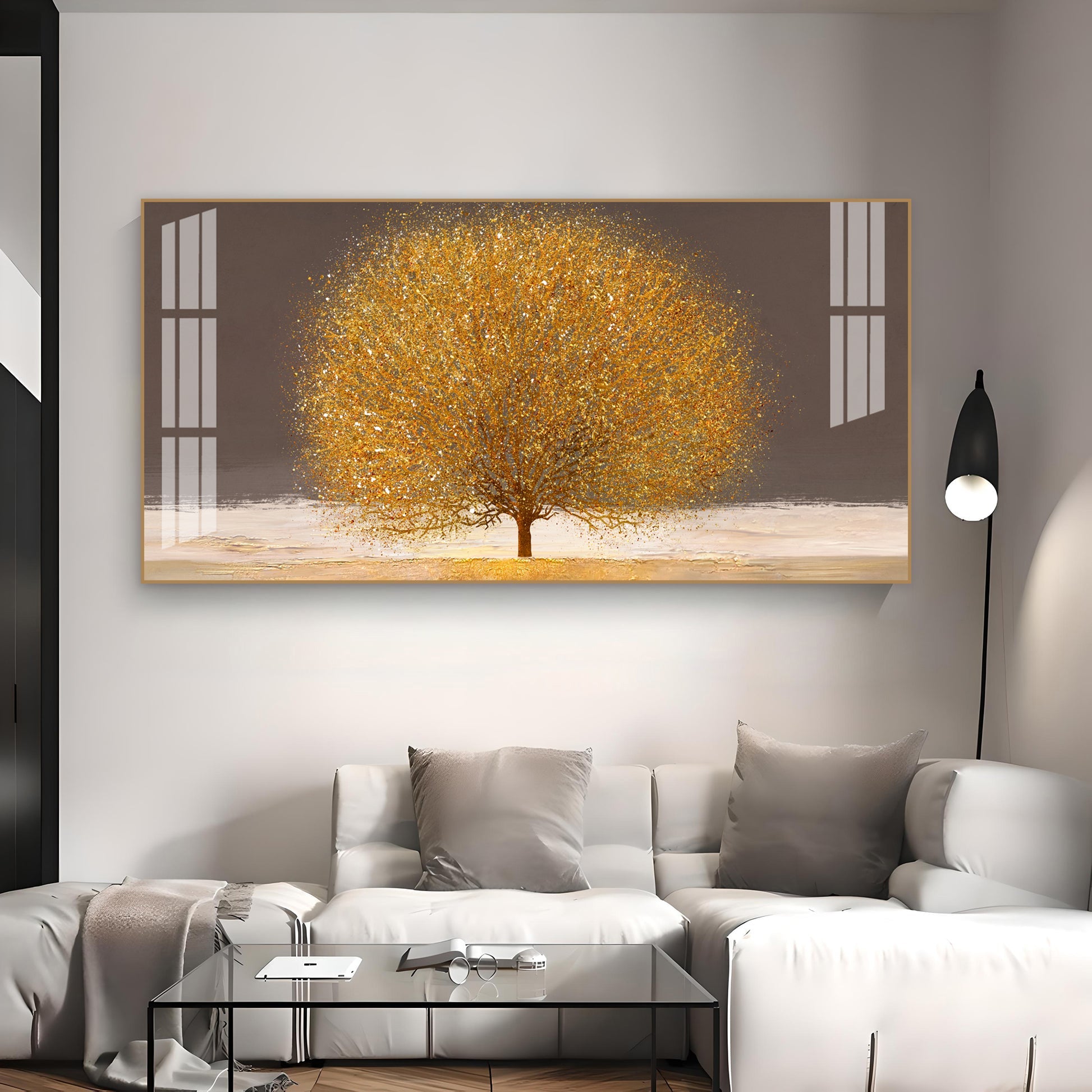 Modern Golden Tree Acrylic Wall Art   With Elegant Nature And Luxury Finish