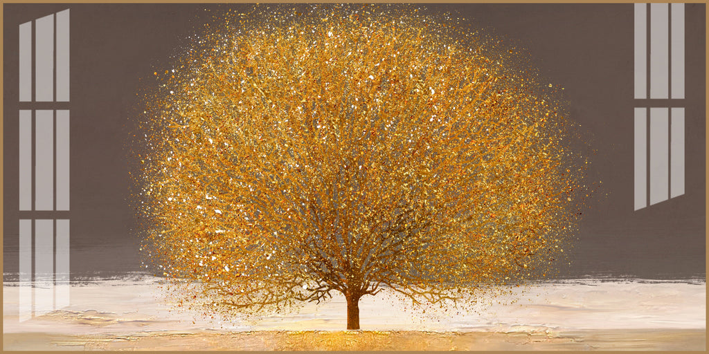 Modern Golden Tree Acrylic Wall Art Canvas With Elegant Nature And Luxury Finish
