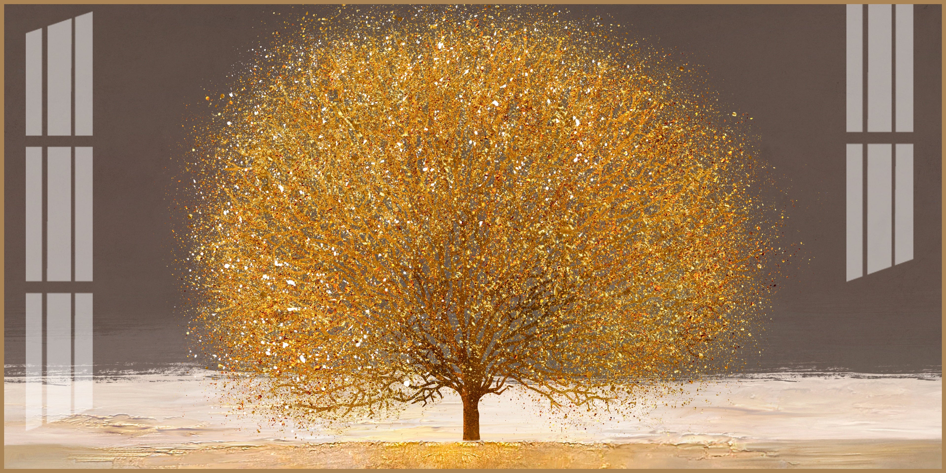 Modern Golden Tree Acrylic Wall Art Canvas With Elegant Nature And Luxury Finish
