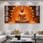 Elegant Buddha Acrylic Wall Art   With Golden Lotus And Spiritual Meditation Design