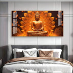 Elegant Buddha Acrylic Wall Art Canvas With Golden Lotus And Spiritual Meditation Design