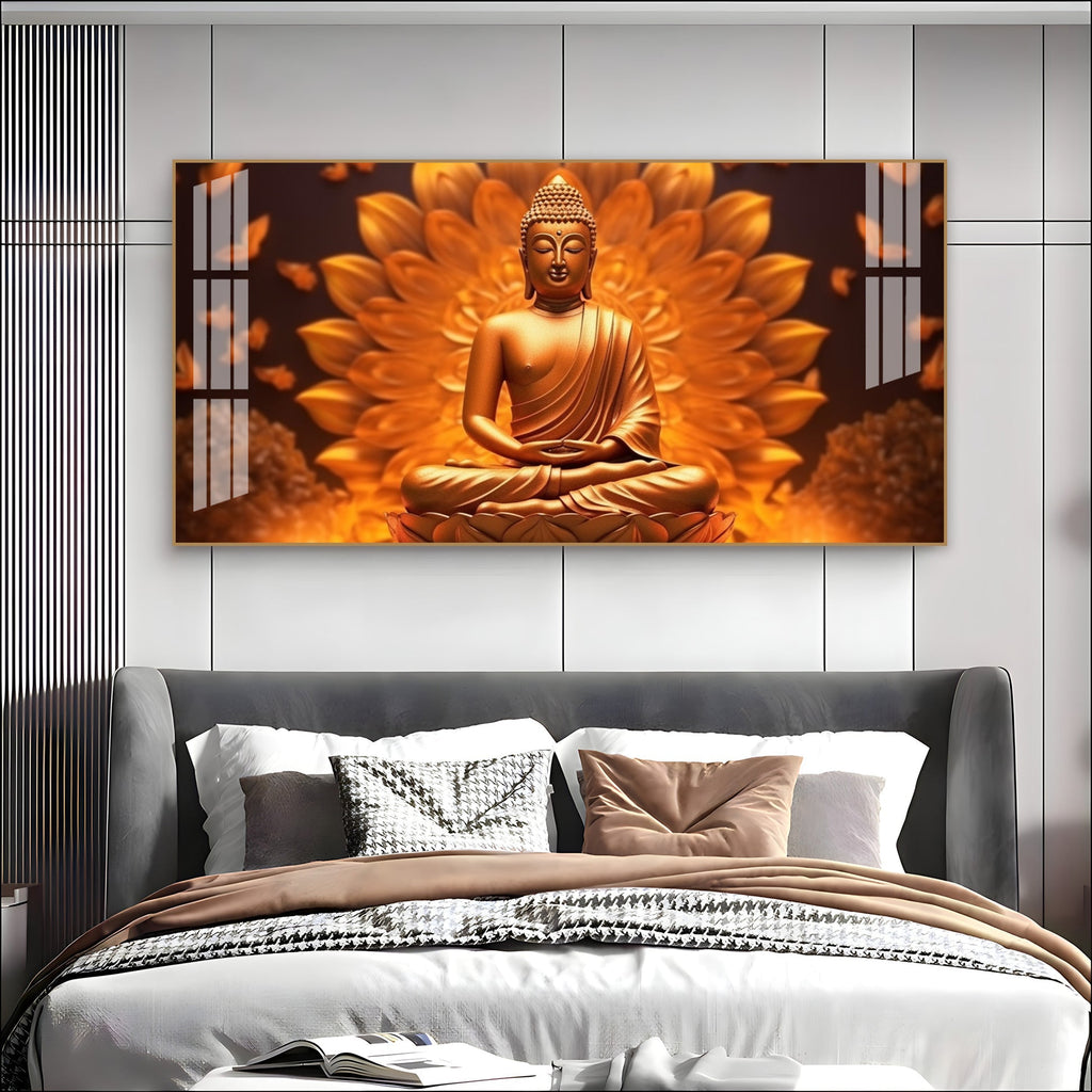 Elegant Buddha Acrylic Wall Art   With Golden Lotus And Spiritual Meditation Design