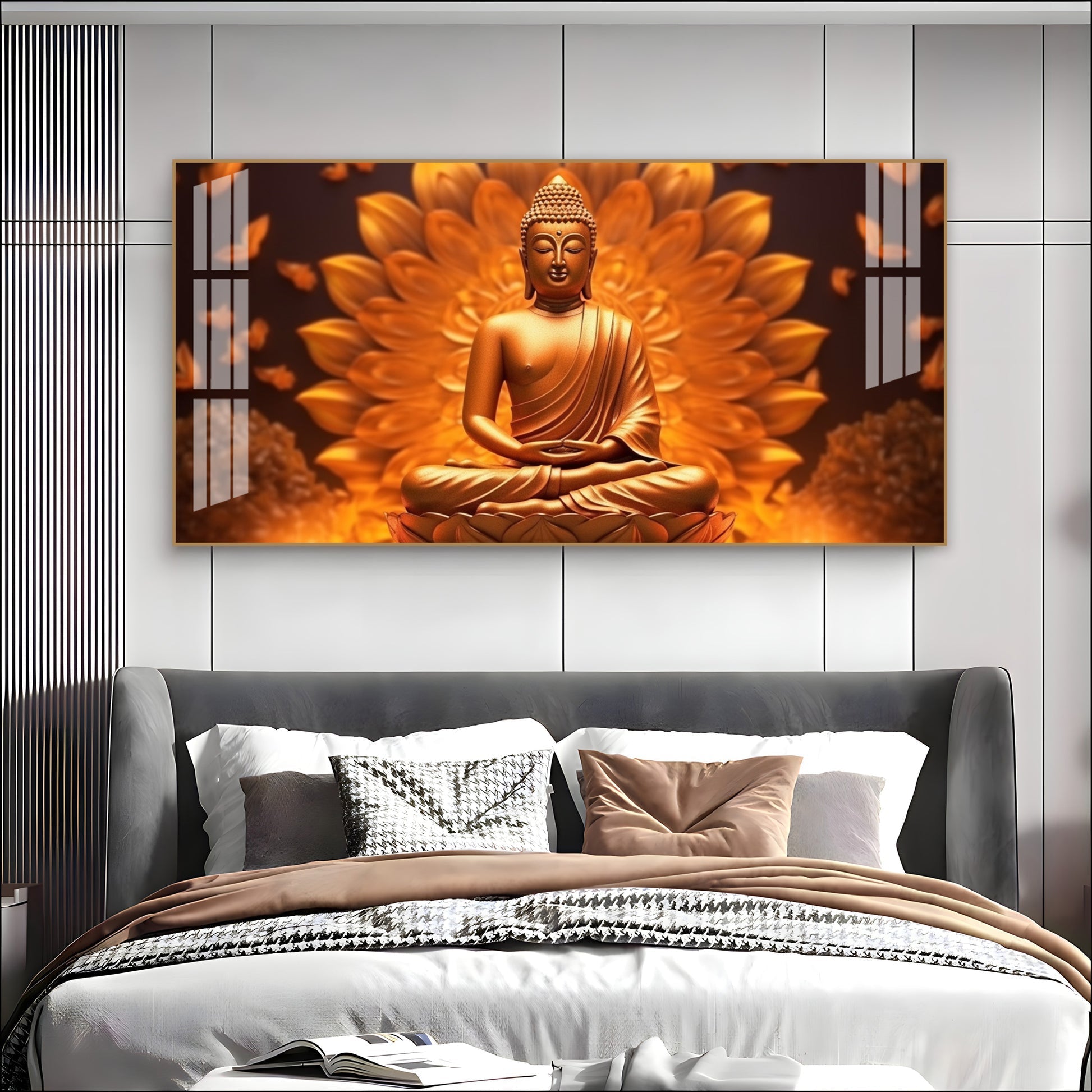 Elegant Buddha Acrylic Wall Art   With Golden Lotus And Spiritual Meditation Design