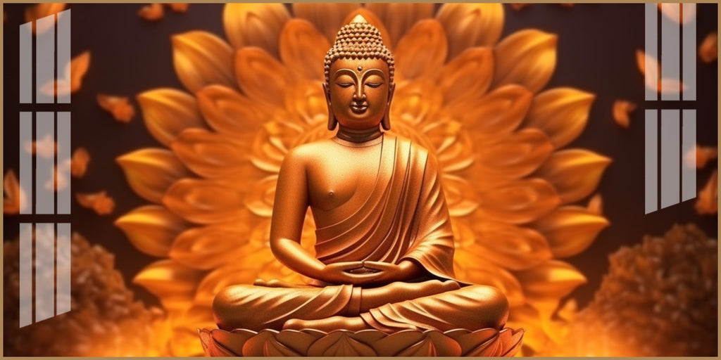 Elegant Buddha Acrylic Wall Art   With Golden Lotus And Spiritual Meditation Design