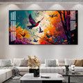 Modern Abstract Birds Acrylic Wall Painting   With Forest And Color Splash Design