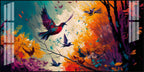 Modern Abstract Birds Acrylic Wall Painting   With Forest And Color Splash Design