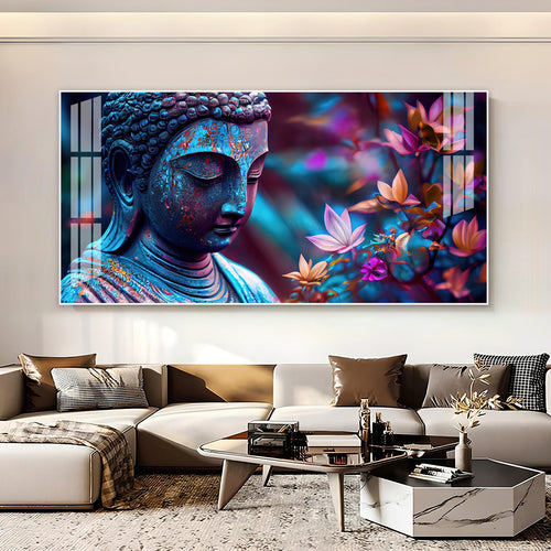 Modern Buddha Acrylic Wall Art   With Colorful Flowers And Abstract Art Style