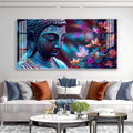 Modern Buddha Acrylic Wall Art   With Colorful Flowers And Abstract Art Style