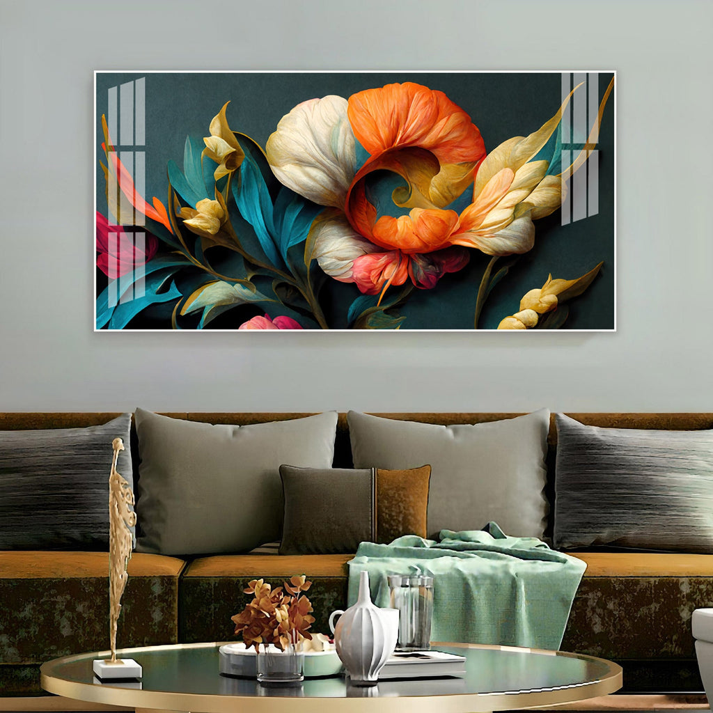 Stylish Floral Acrylic Wall Art Canvas With Colorful Design And Modern Art Style