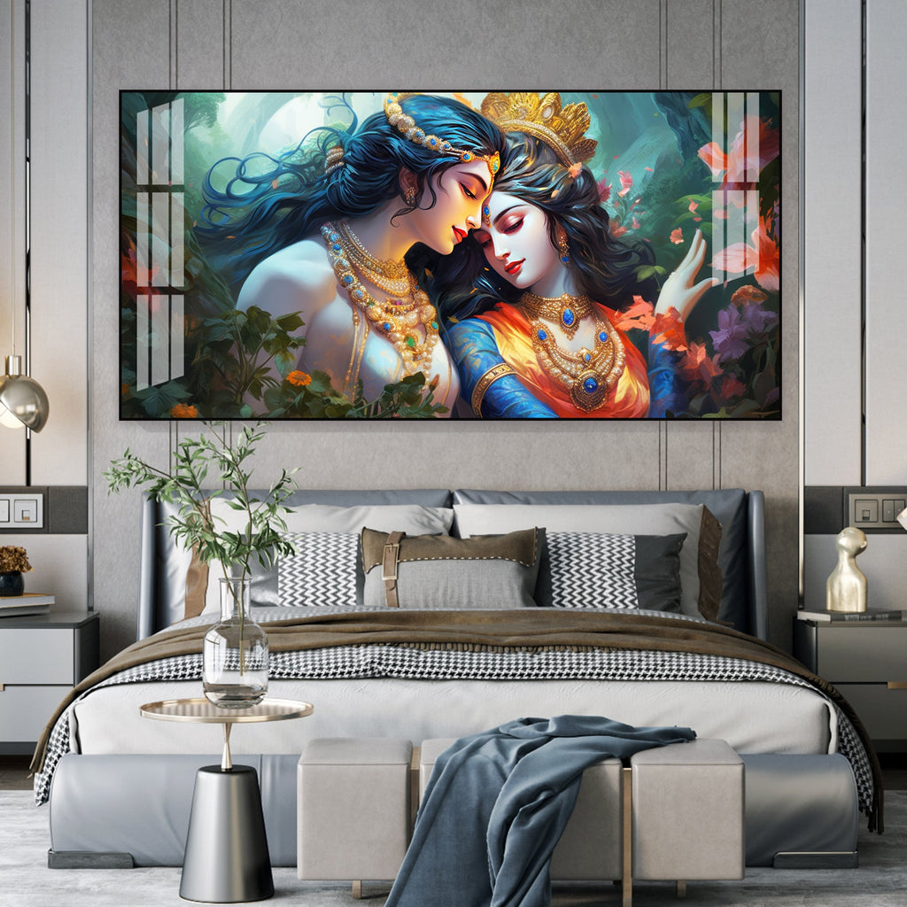 Modern Radha Krishna Acrylic Wall Art Canvas With Romantic And Spiritual Art Style