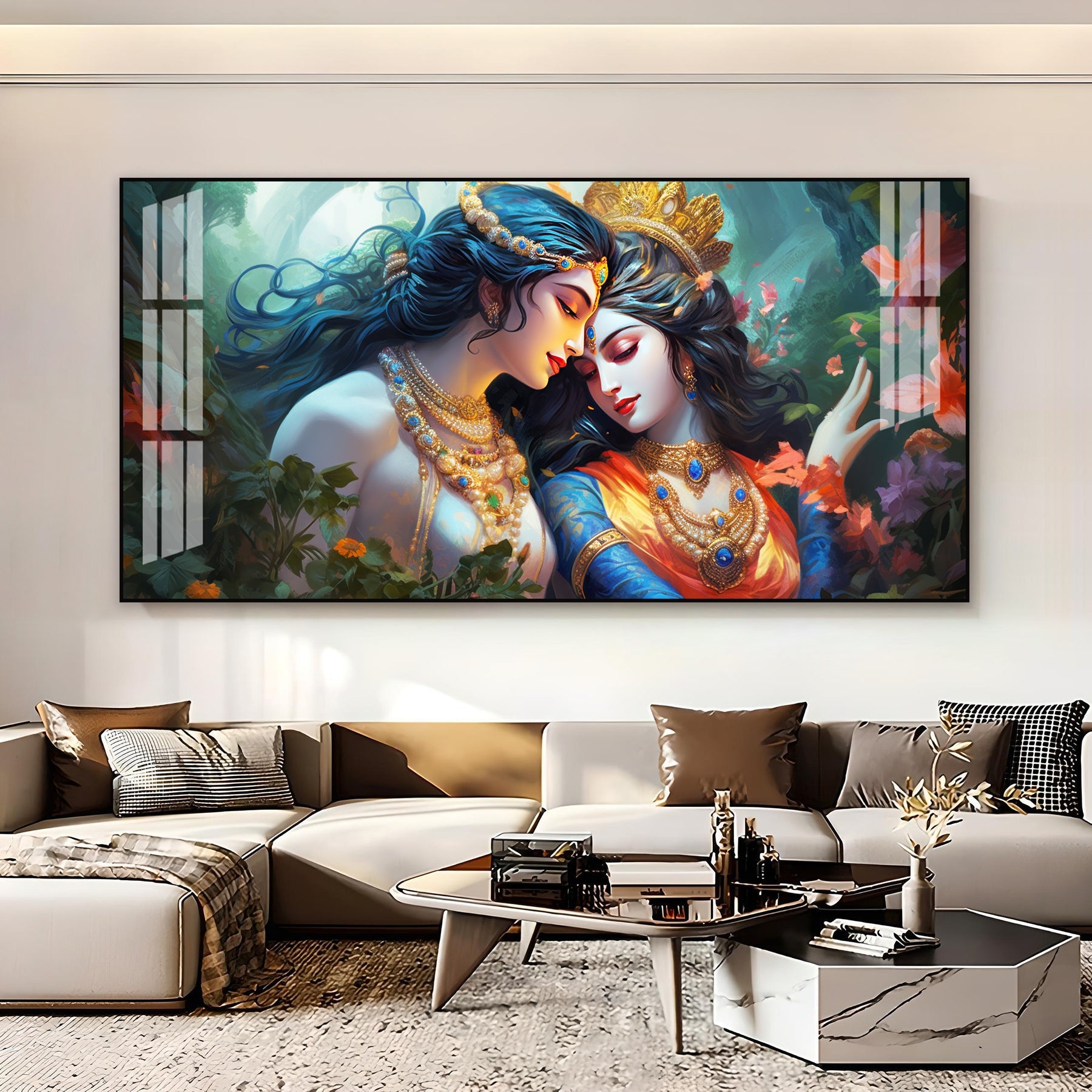 Modern Radha Krishna Acrylic Wall Art Canvas With Romantic And Spiritual Art Style