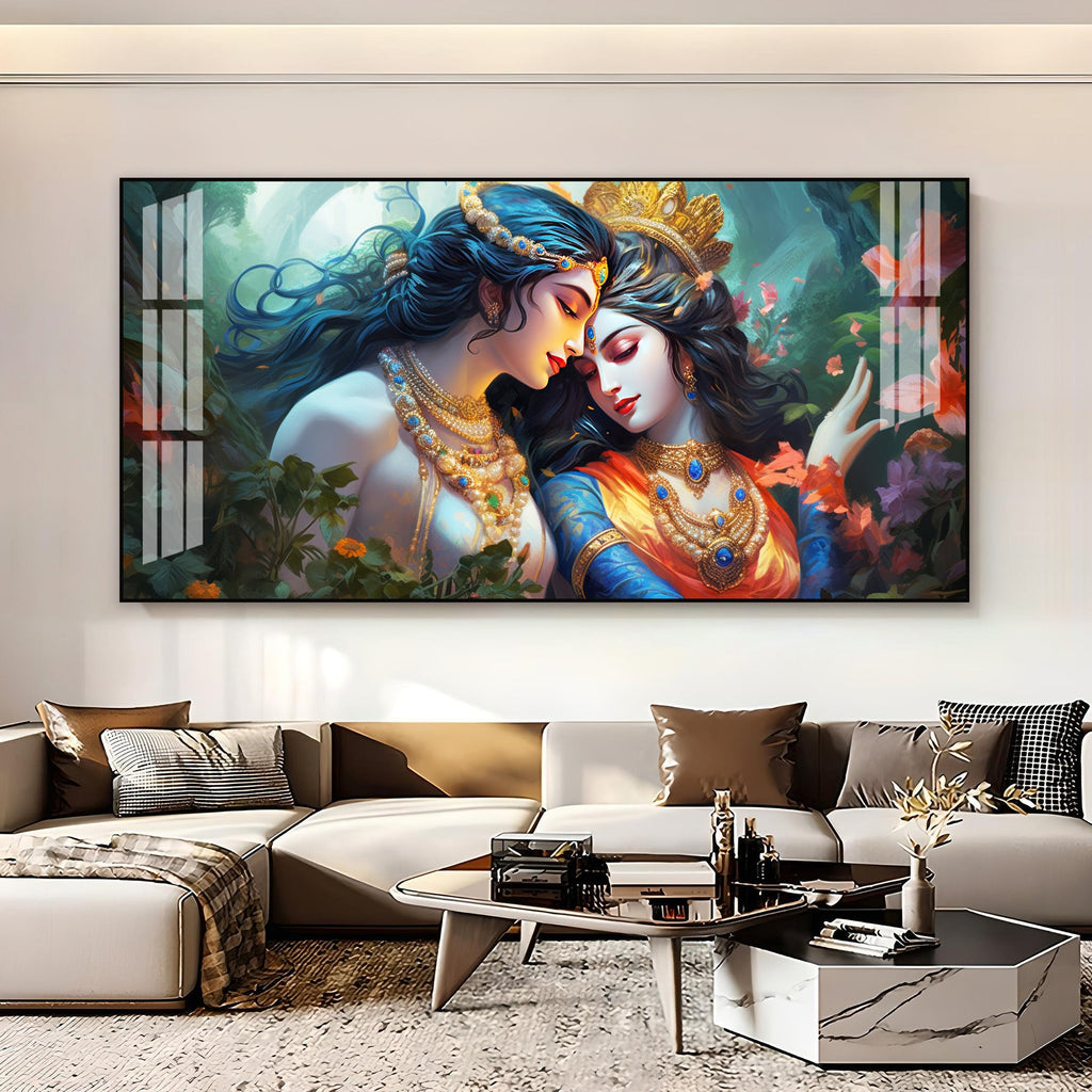 Modern Radha Krishna Acrylic Wall Art   With Romantic And Spiritual Art Style